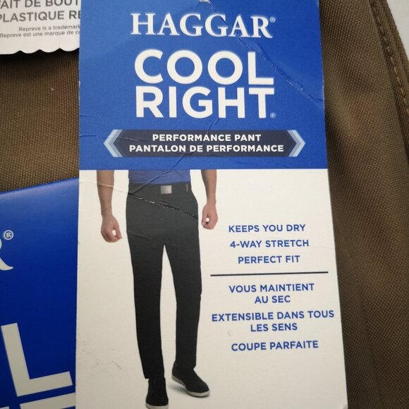 NWT Haggar Cool Right Men's Size 42/32 Flat Front Straight Fit Tan Pants - Picture 6 of 16